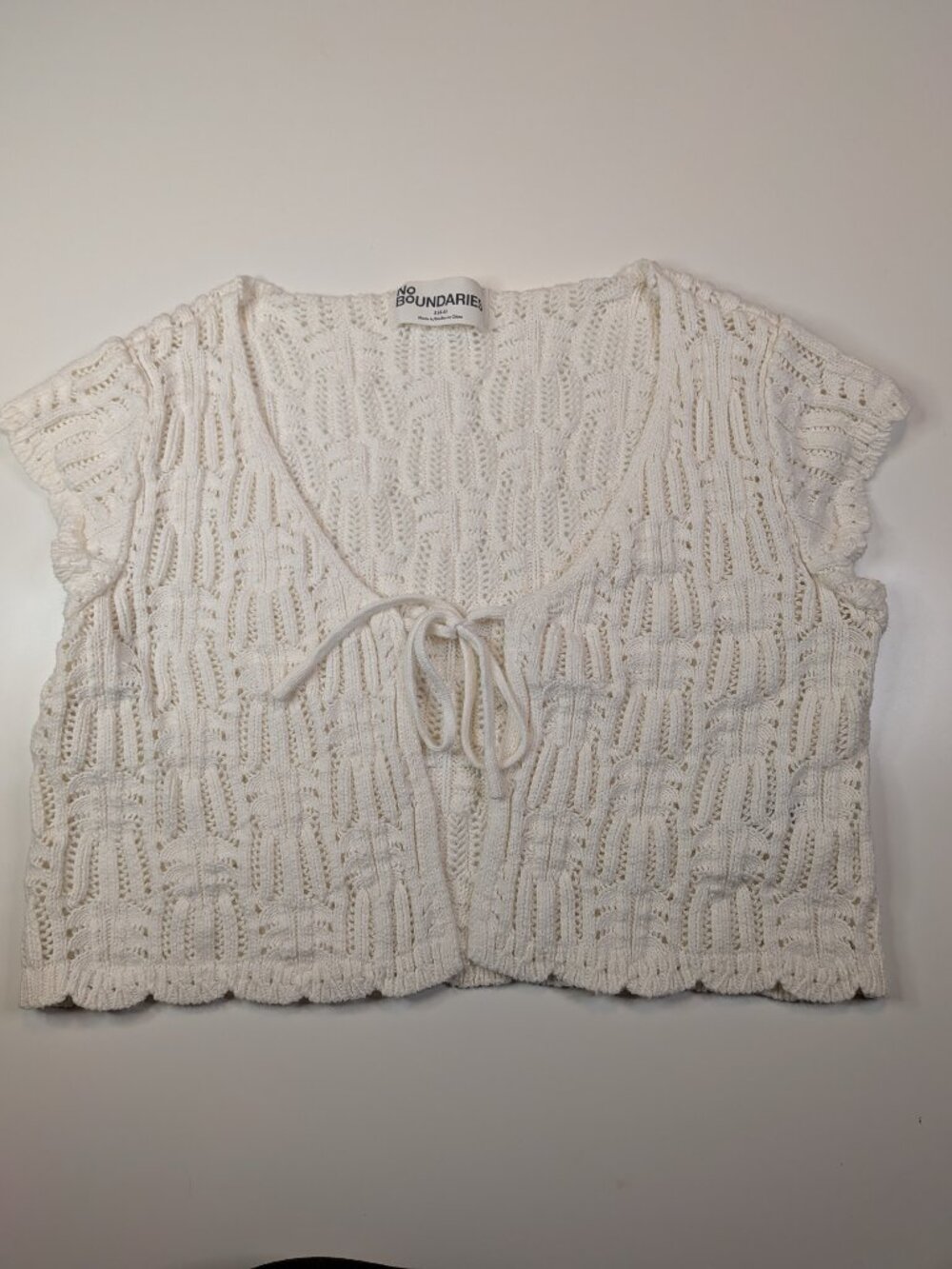 No Boundaries Crochet Knit Tie Front Top White Women's S 4-6